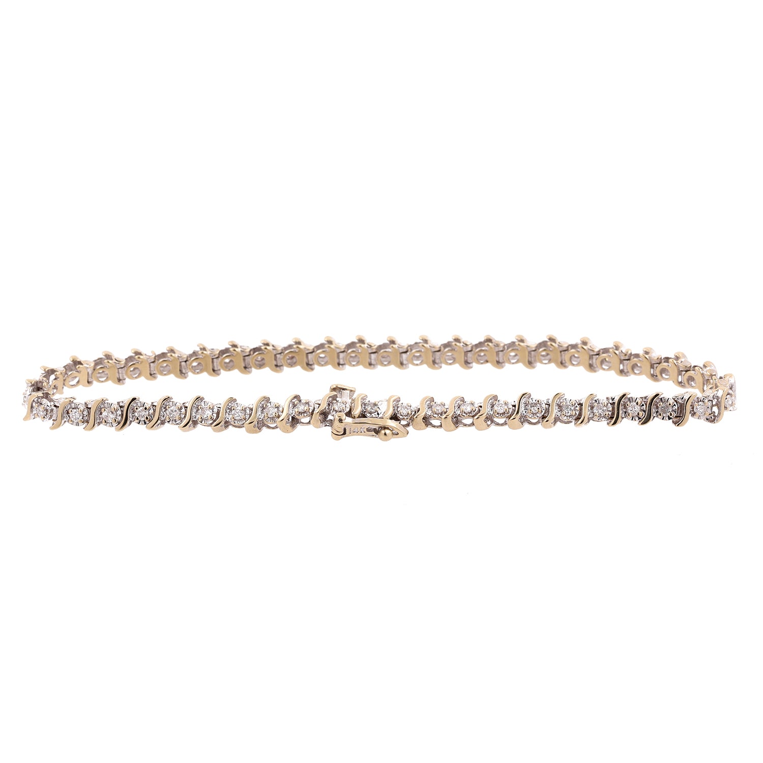 1.00 TW Diamond S-Link Tennis Bracelet 14K Gold Round Diamonds 7.25"