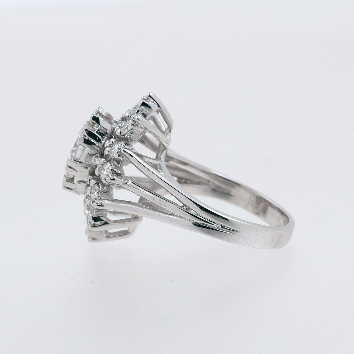 0.60 TW Diamond Floral Cocktail Ring 14K White Gold Size 4.75 Estate