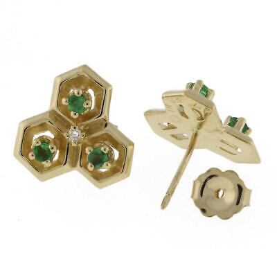 Vintage Green Tourmaline & Diamond Stud Earrings 14K Yellow Gold Butterfly Backs