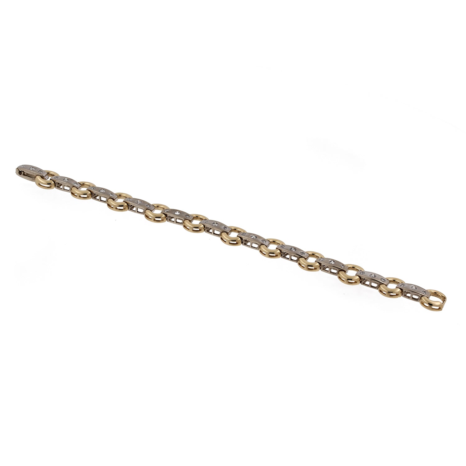 14K Two Tone Gold and Diamond Circle Bracelet Estate 6.5" 1.00 CTW