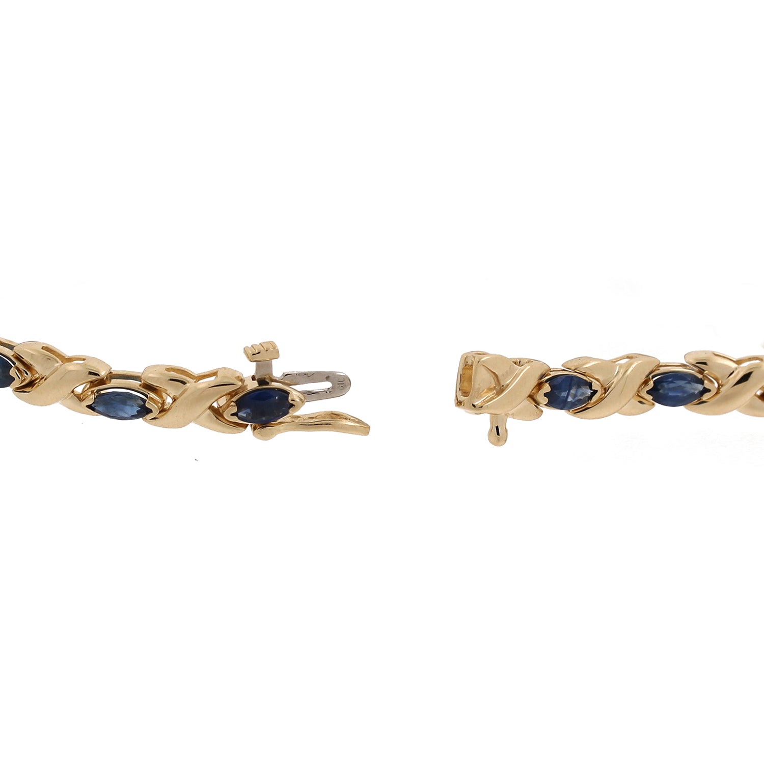 Blue Sapphire Station X Link Bracelet 14K Yellow Gold 4.20 CTW 7" Estate