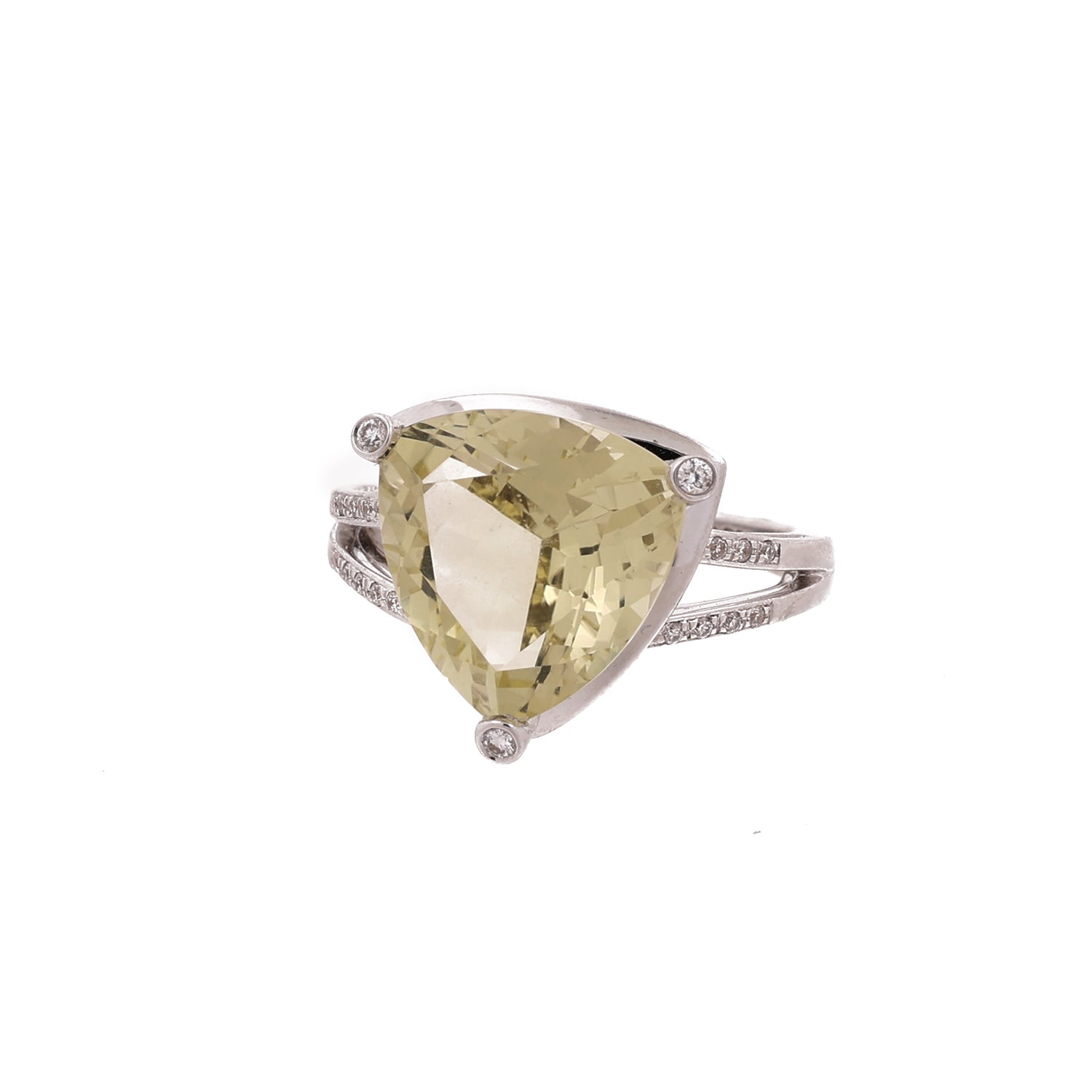 Estate Mauboussin Paris Trillion Citrine Diamond Ring 18K White Gold 6.70 CTW