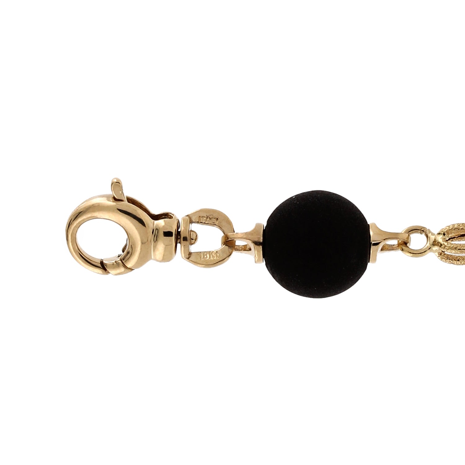 Milros Twisted Bracelet With 18K Yellow Gold & Black Beads Italy 7.75"