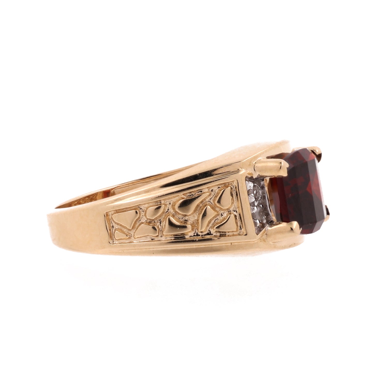 Garnet Diamond Band Ring 10K Yellow Gold Cocktail Size 10.25