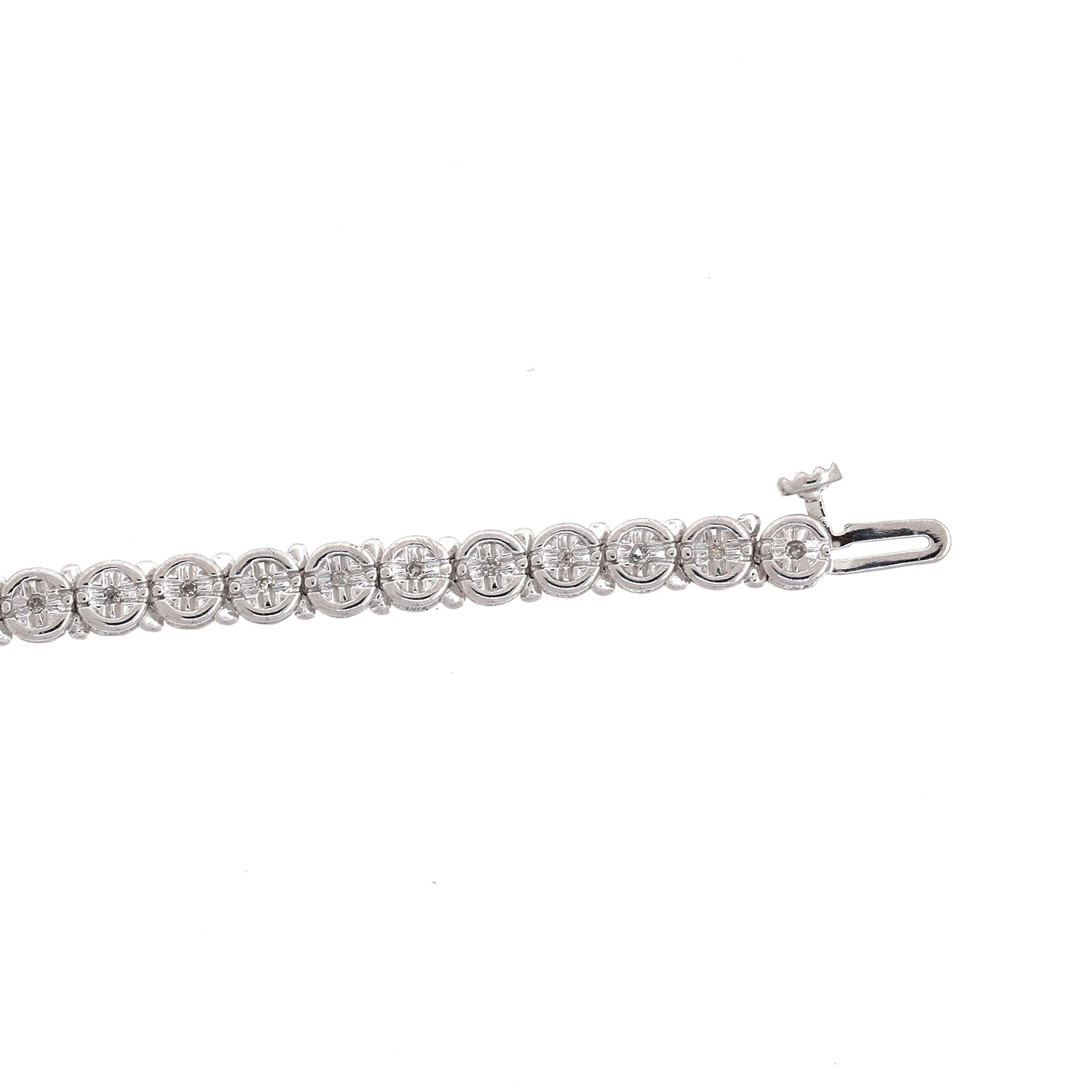 0.35 TW Diamond Round Link Tennis Bracelet 10K White Gold Heart Charm Accent 7"