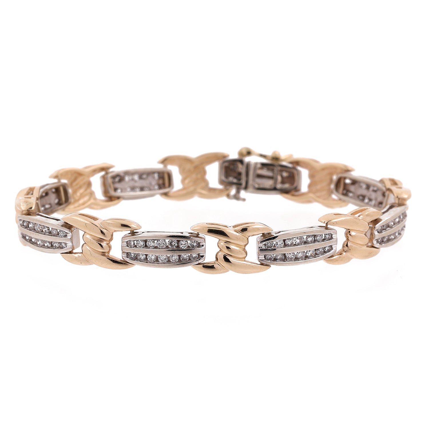 2.00 TW Diamond Station Bracelet 14K Two-Tone Gold 6.75"