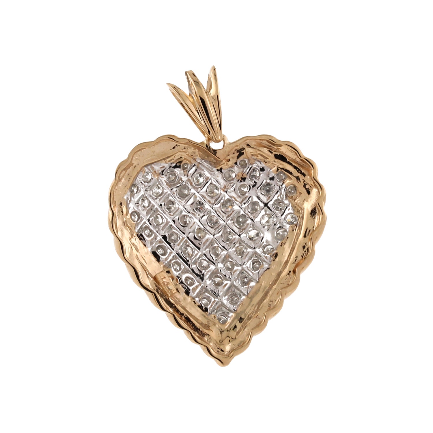 Cluster Diamond Heart Pendant 14K Two-Tone Gold 1.00 TW Diamonds Large 1.35"