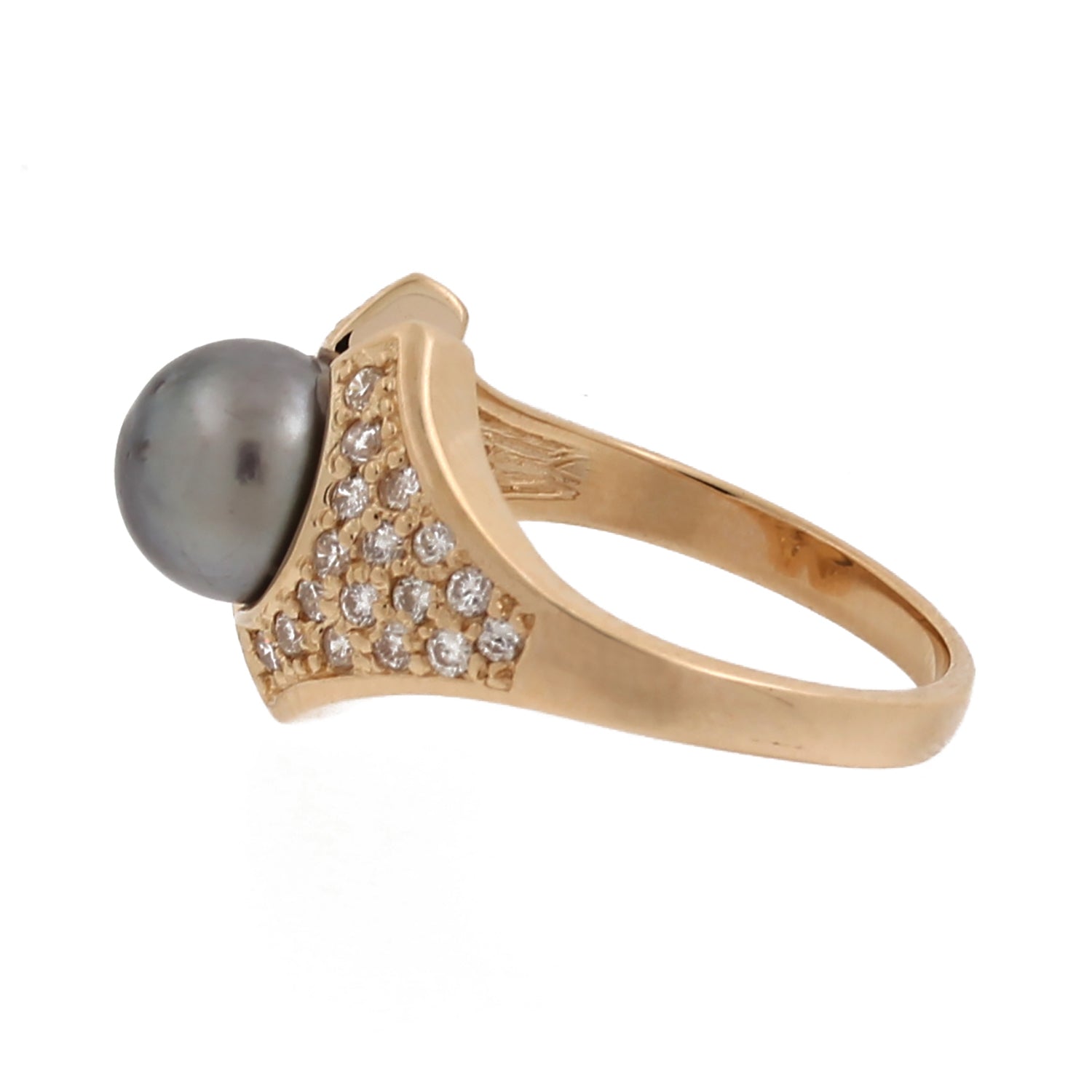 Tahitian Pearl Diamond Cocktail Ring 14K Yellow Gold 0.70 CTW SZ 7 Ladies Estate