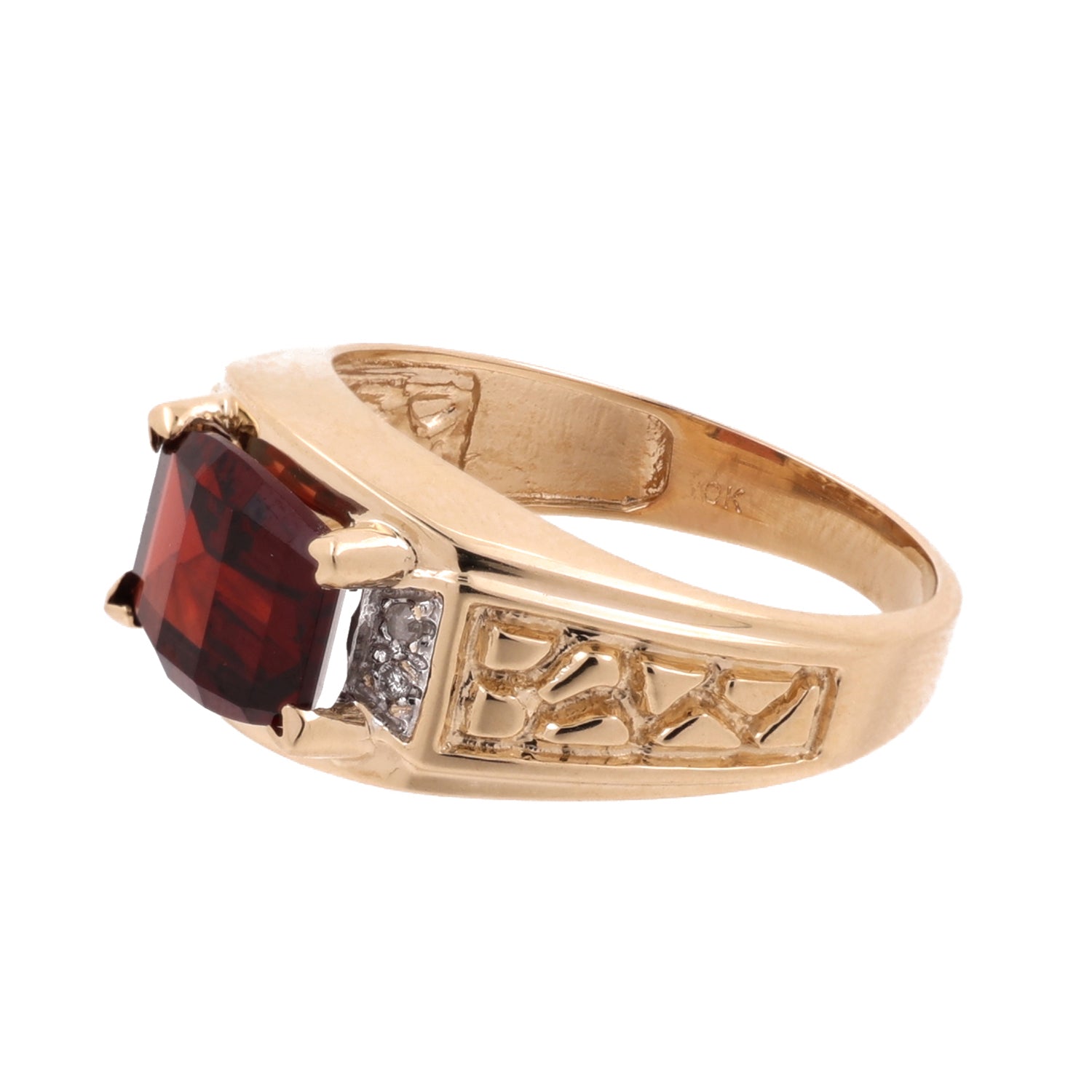 Garnet Diamond Band Ring 10K Yellow Gold Cocktail Size 10.25