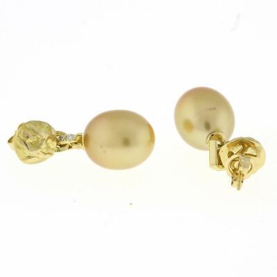 Yvel Golden Pearl Diamond Gold Nugget Drop Dangle Earrings 18K Yellow Gold 1.25"