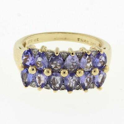 Vintage Diamond Two-Row Ring Purple Glass Accents 14K Yellow Gold Ladies Size 6