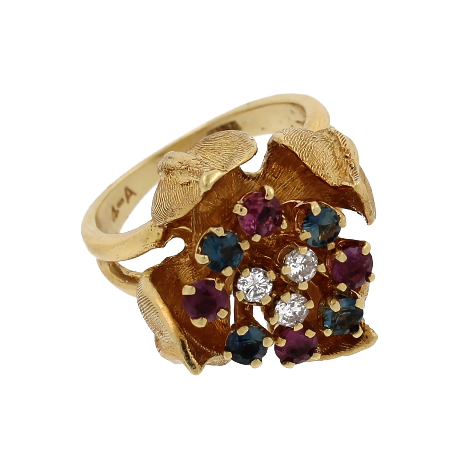 Floral Diamond & Sapphire Ring 18K Yellow Gold 1.00 CTW Size 4.5