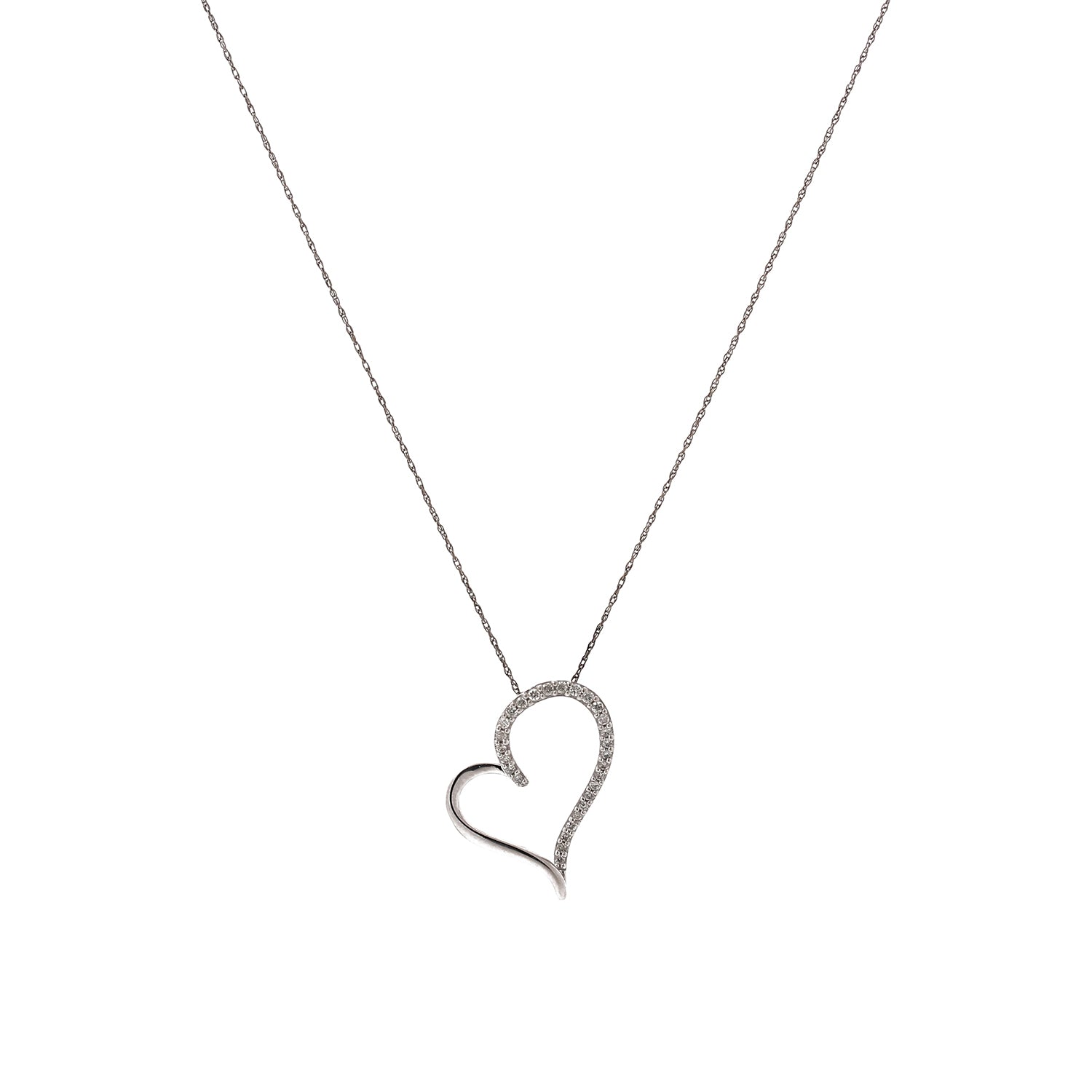 Diamond Open Heart Pendant Cable Chain Necklace 10K White Gold 0.33 CTW 20.75"