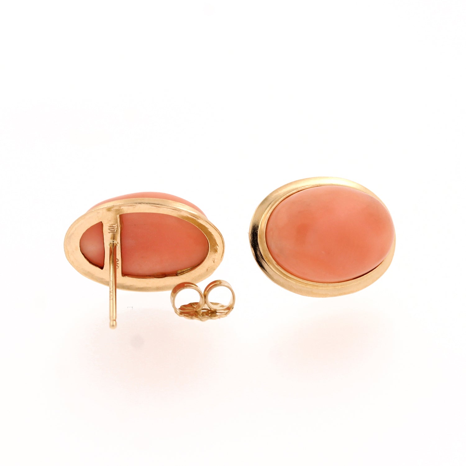 Vintage Pink Opal Stud Earrings 14K Yellow Gold Ladies