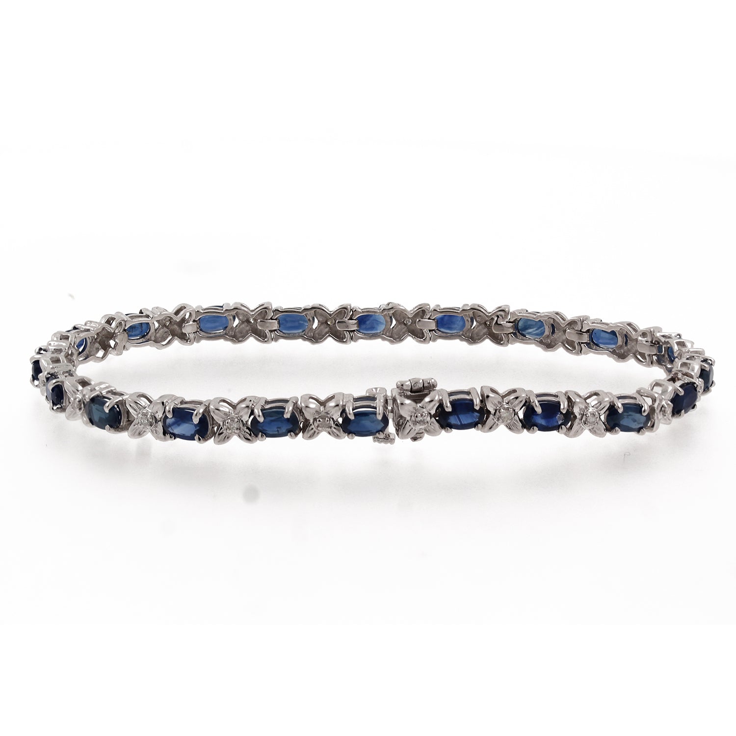 14K White Gold Floral Sapphire Diamond Bracelet7.25" 7.35 CTW