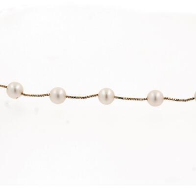 Estate Freshwater Pearl Necklace 14K Yellow Gold Box Chain 17.25" Evenly Spaced