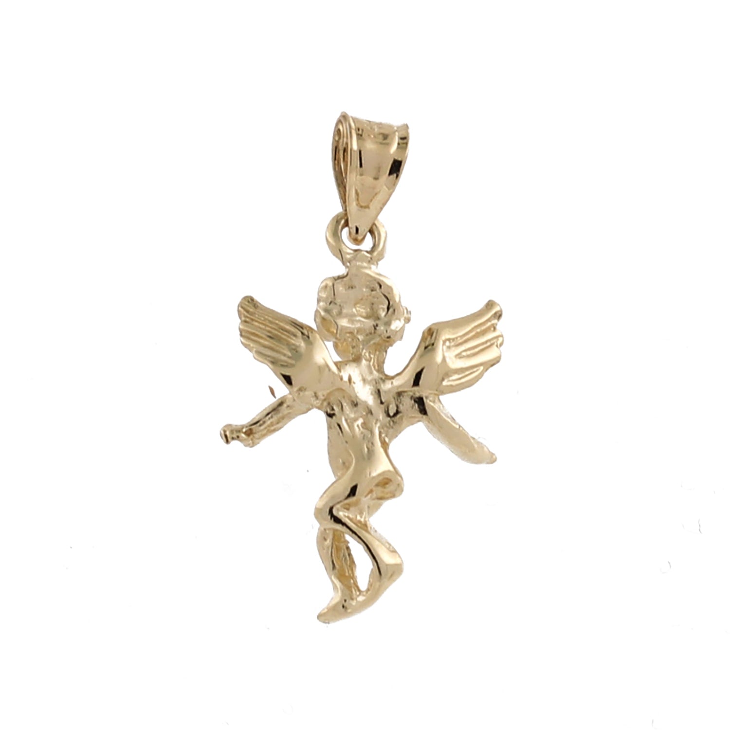 Angel Charm Pendant 14K Yellow Gold 3D With Open Arms 1" Estate