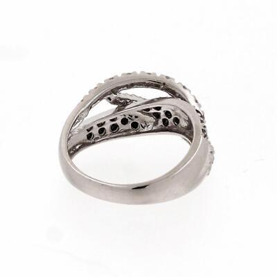 Black White Diamond Crossover Ring 14K White Gold 1.00 CTW Size 8 Estate