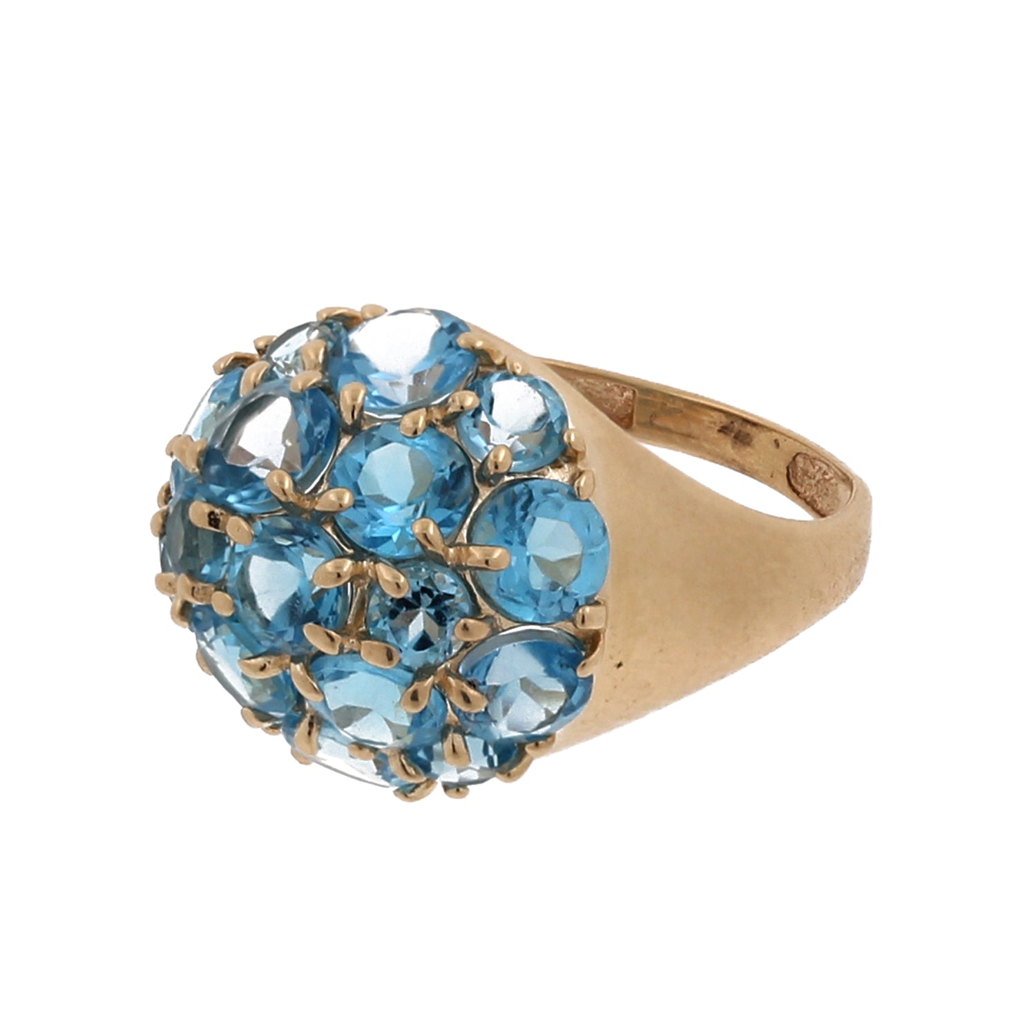 Swiss Blue Topaz Dome Cocktail Ring 14K Yellow Gold 7.25 Estate SZ 3.75