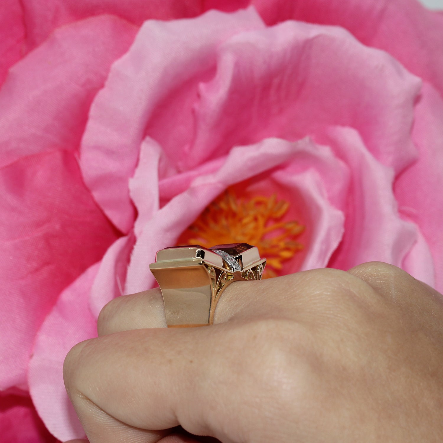 Citrine Diamond Statement Ring 14K Two-Tone Gold 8.40 CTW SZ 5.5 Unisex Estate