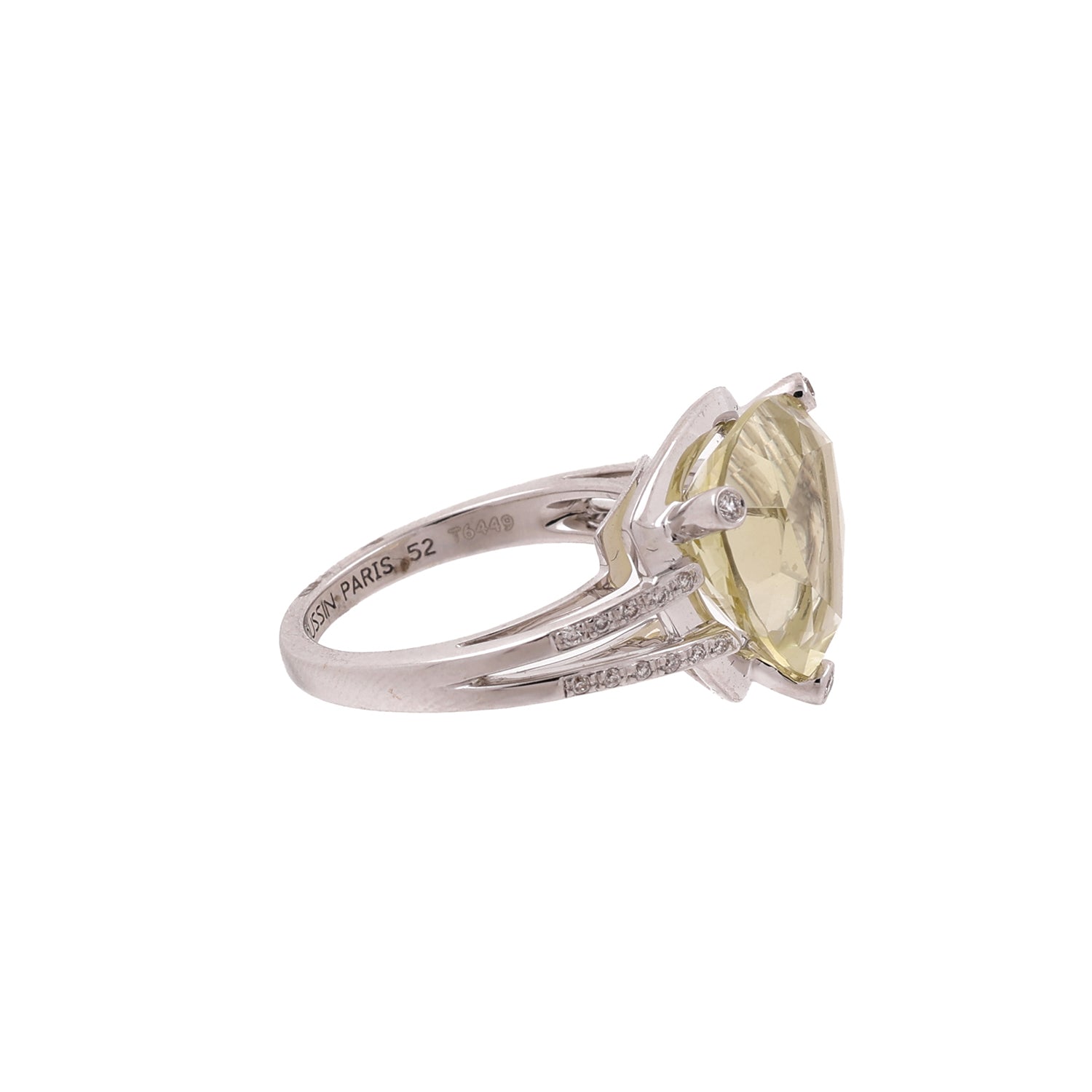 Estate Mauboussin Paris Trillion Citrine Diamond Ring 18K White Gold 6.70 CTW