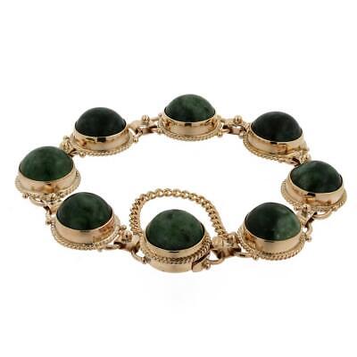 Maw Sit Sit Cabochon Gemstone Station Bracelet 14K Yellow Gold Estate 6.75"