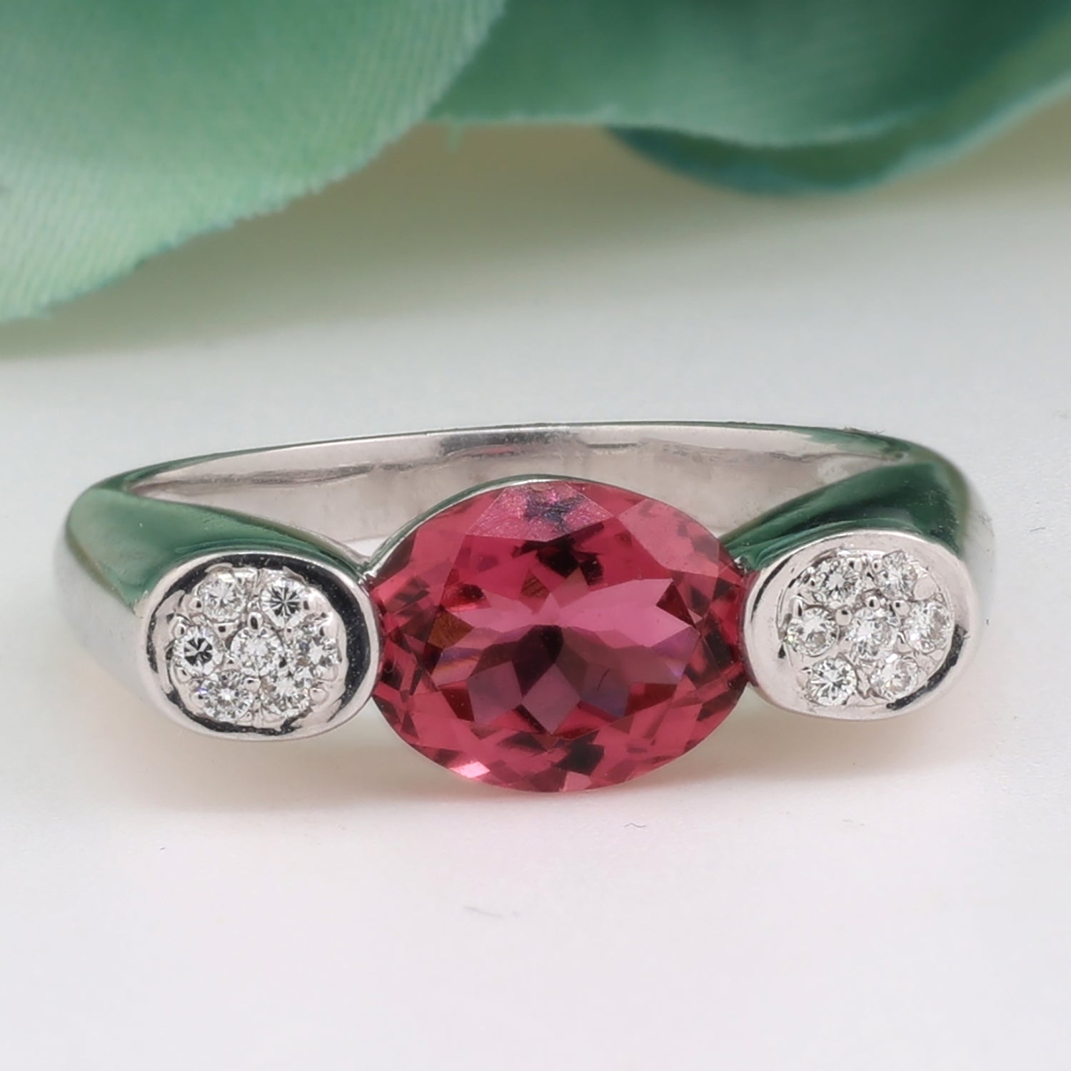 Estate Pink Tourmaline Diamond Statement Ring 14K W/Gold Oval Gem 9 x 7 MM SZ 8