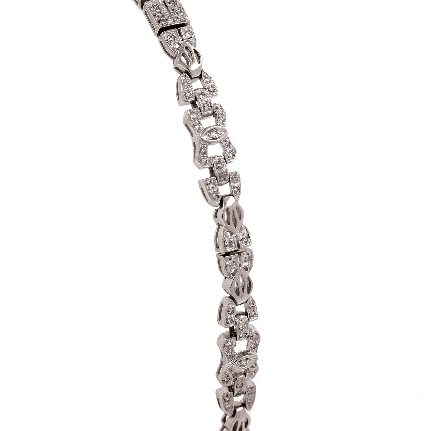 Estate 18K White Gold Diamond Filigree Bracelet Ladies 2.50 CTW 6.75"