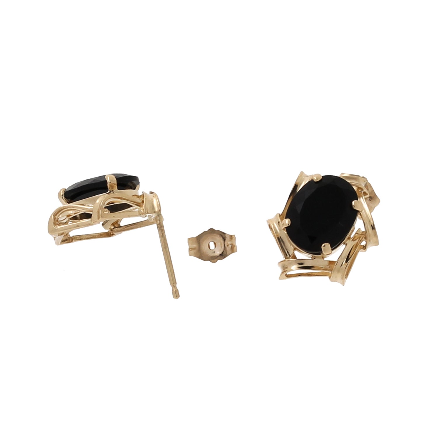 Oval Black Onyx Stud Earrings 14K Yellow Gold Frame 4.00 CTW Prong Set Estate