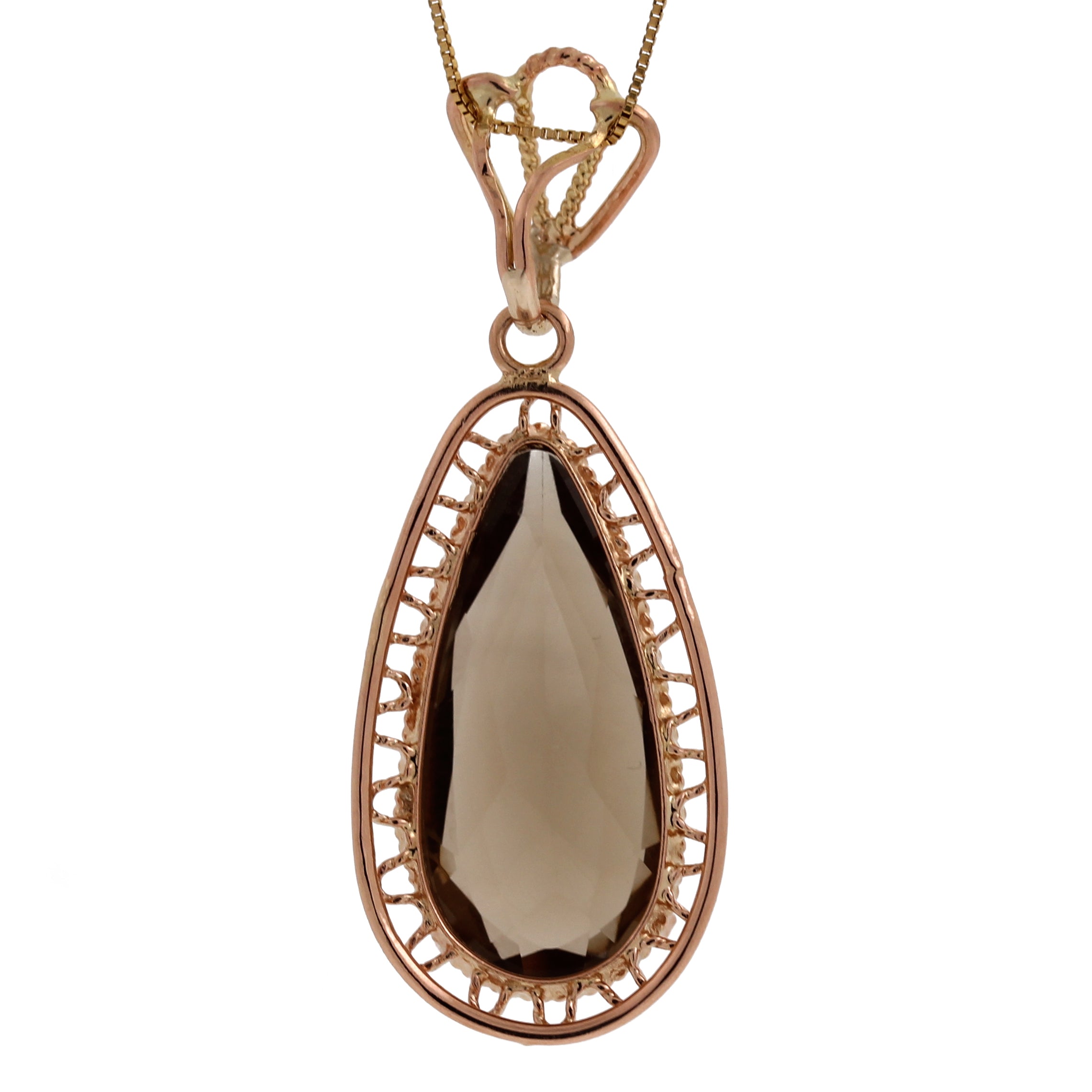 Smoky Quartz Pendant Vintage 14K Yellow Gold 18.00 CTW Ladies Pear Cut Gemstone