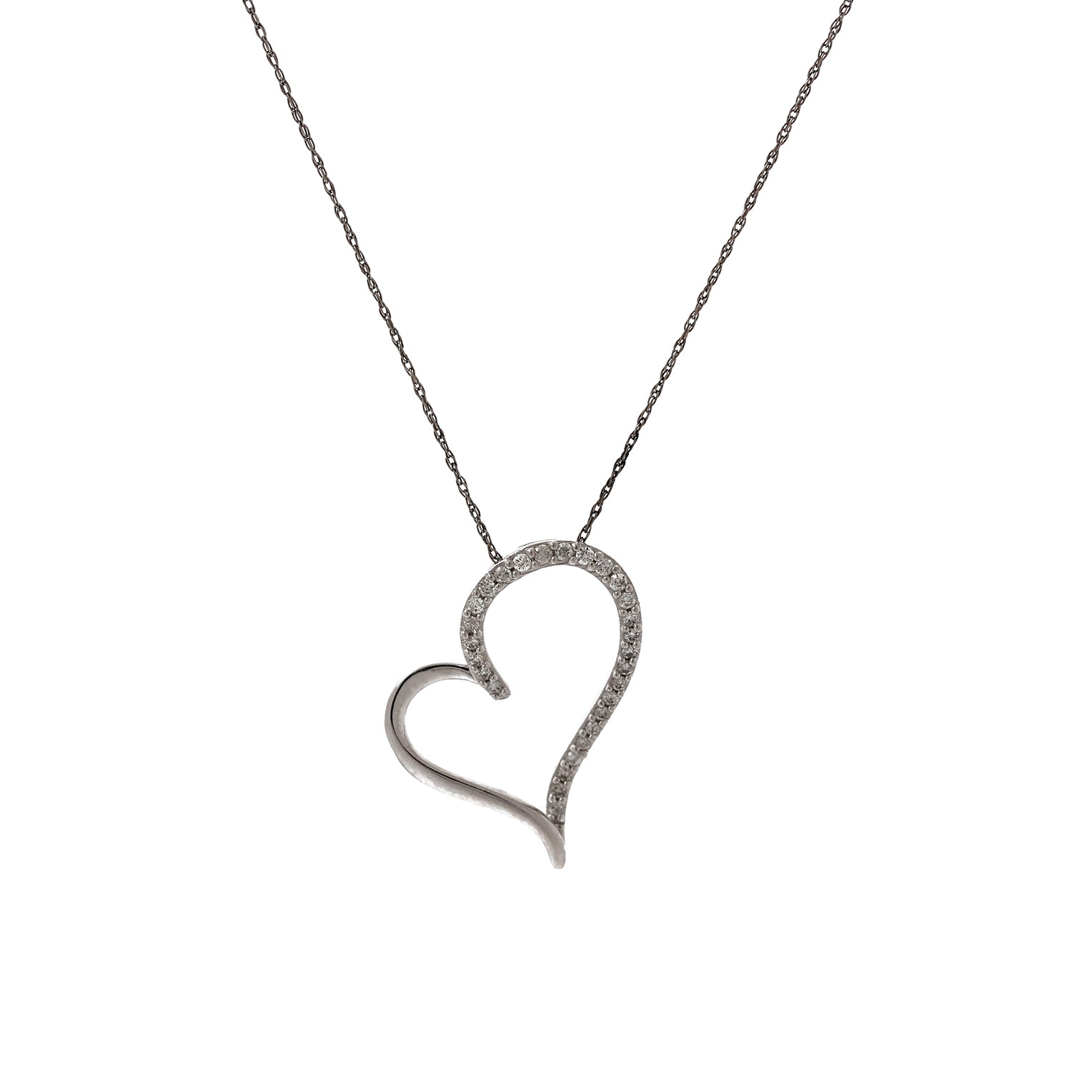 Diamond Open Heart Pendant Cable Chain Necklace 10K White Gold 0.33 CTW 20.75"