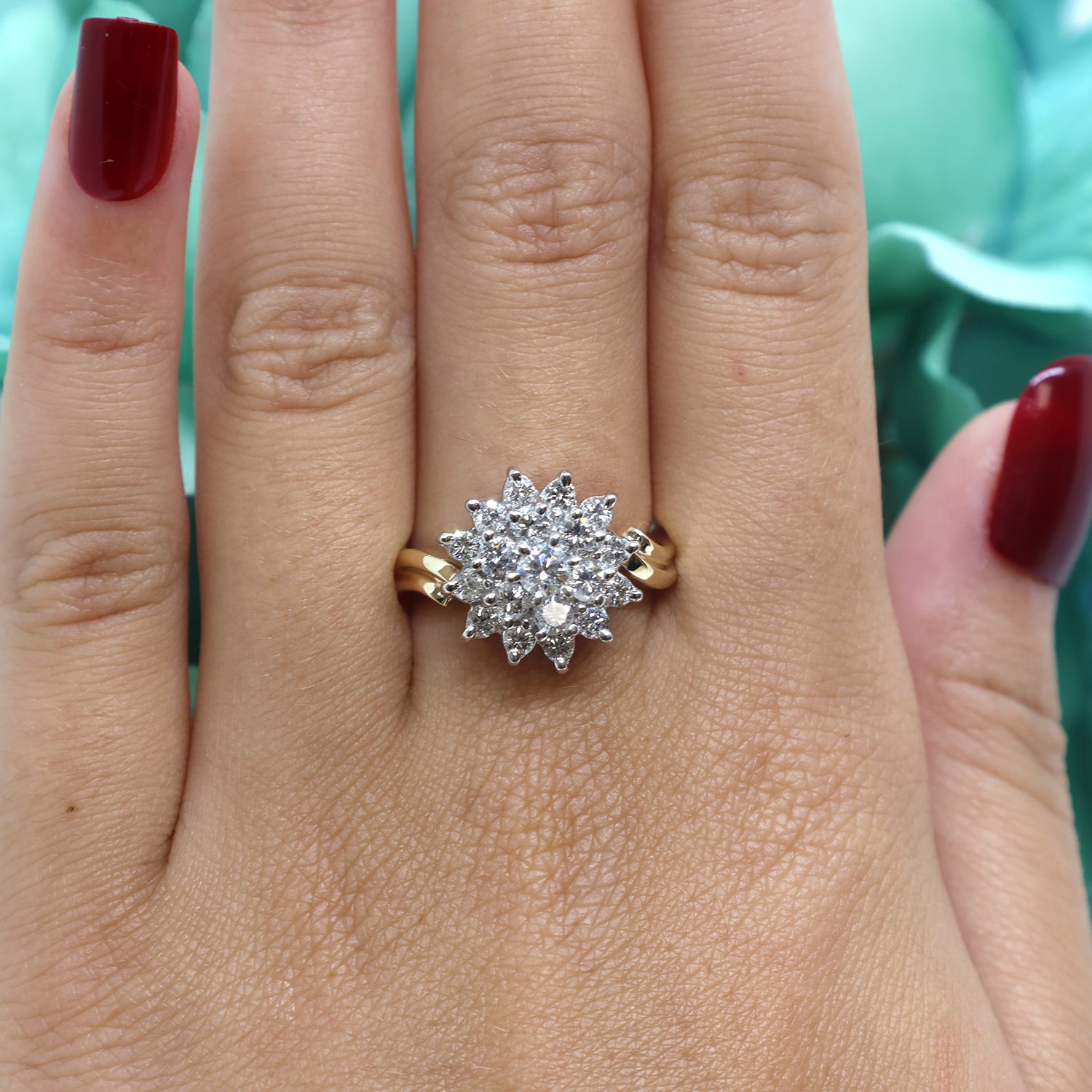 Diamond Flower Cocktail Ring 14K Two-Tone Gold 2.20 TW Diamonds Size 6 Vintage