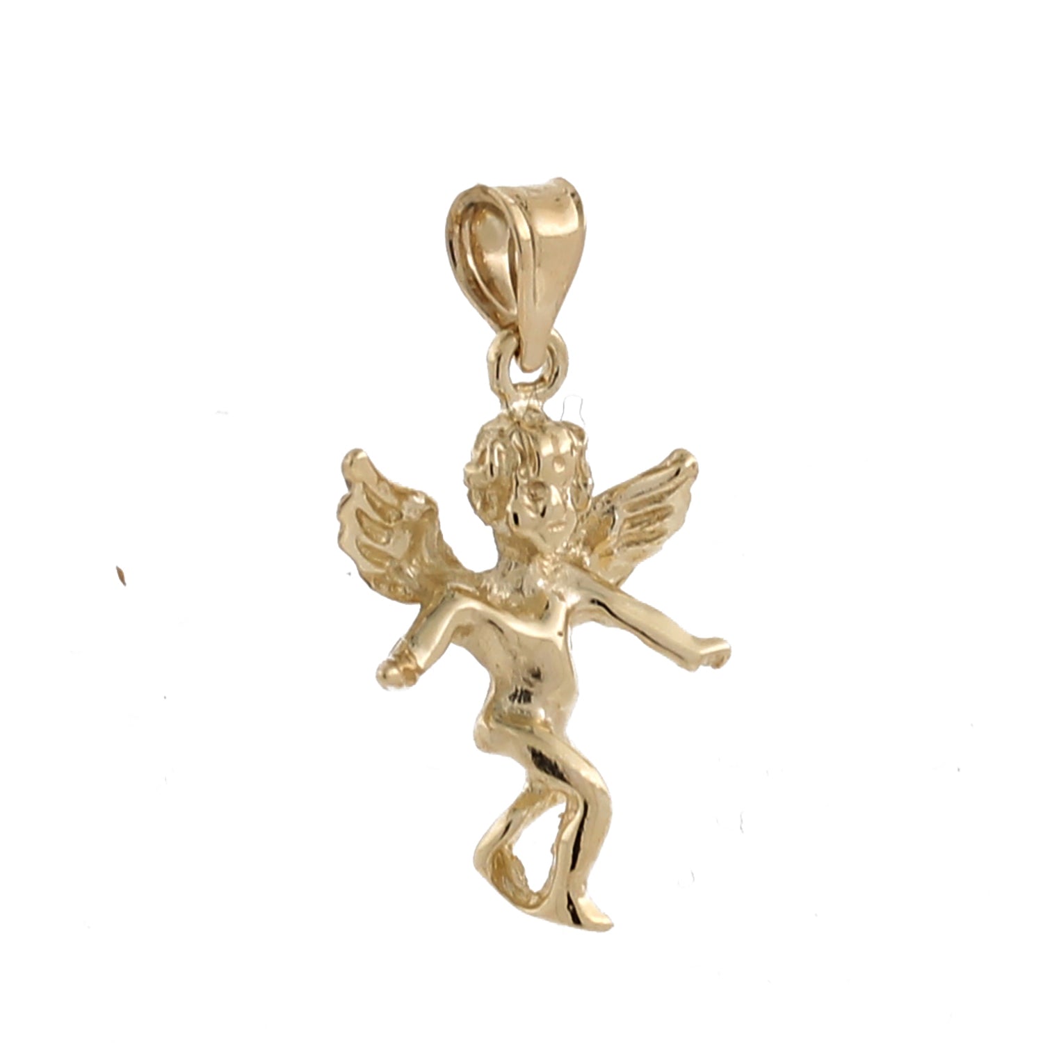 Angel Charm Pendant 14K Yellow Gold 3D With Open Arms 1" Estate