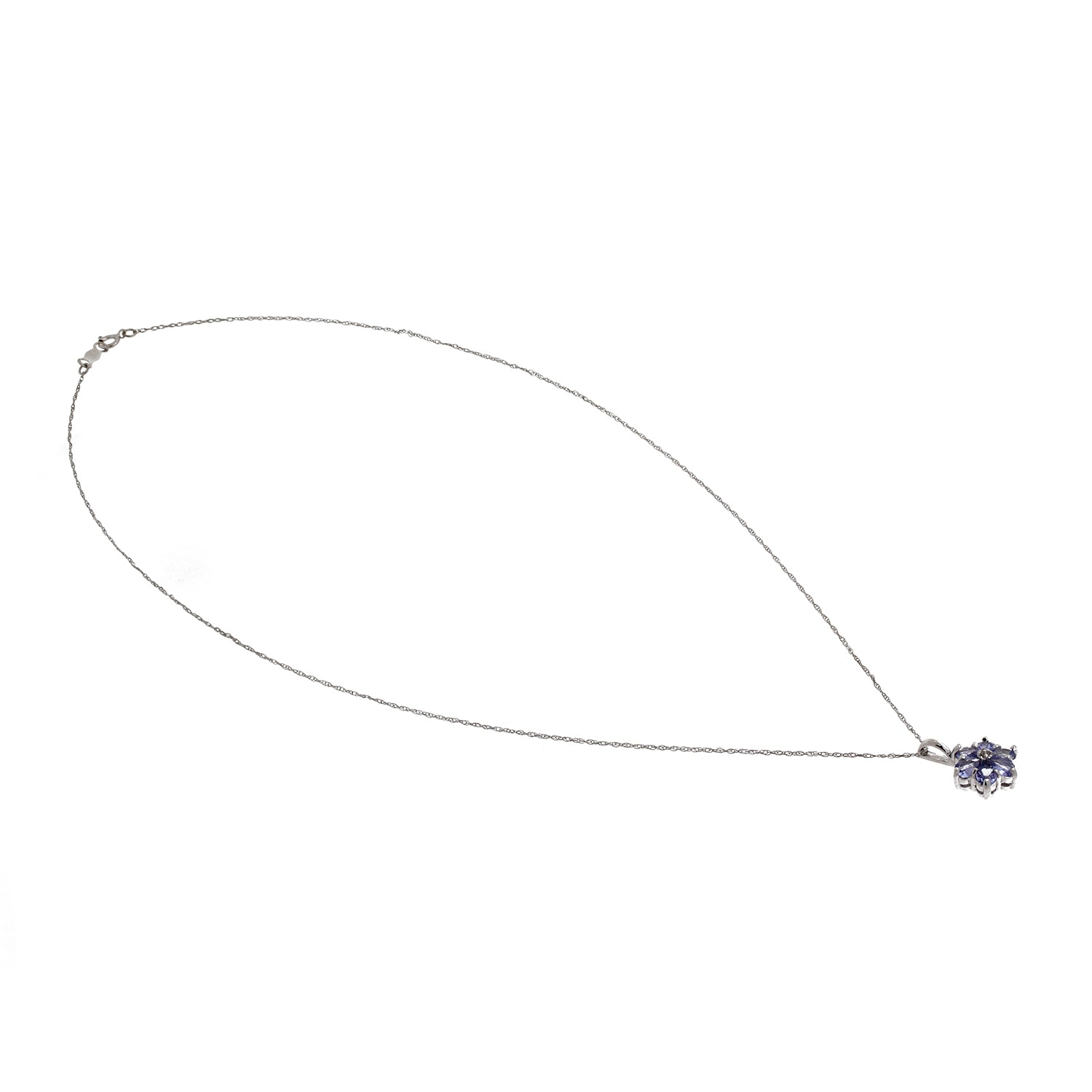 Diamond Flower Pendant Cable Chain Necklace 14K White Gold Blue Glass Accent 16"