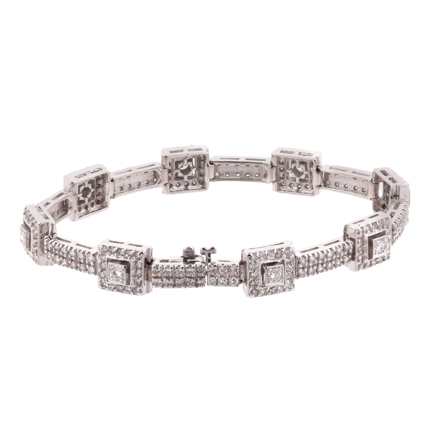 14K White Gold Diamond Station Bracelet 5.00 CTW Size 7"