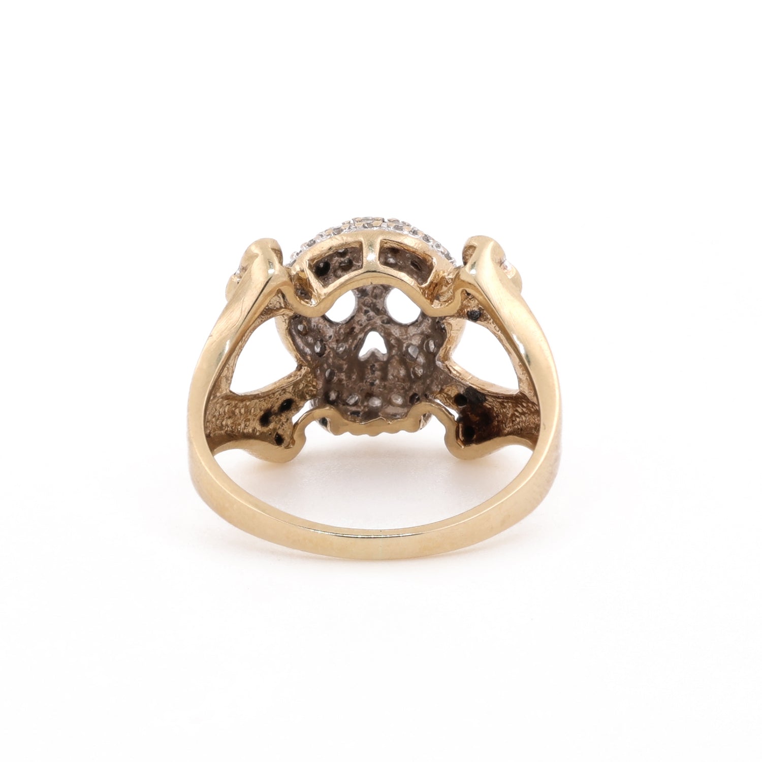 0.50 TW Diamond Skull Bones Statement Ring 10K Gold Size 7.75 Unisex