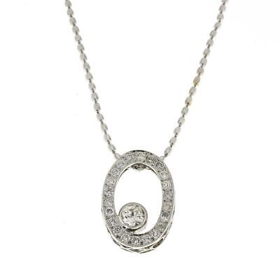 Diamond Oval Pendant 14K White Gold 1.50 CTW Round Diamond Bezel Estate