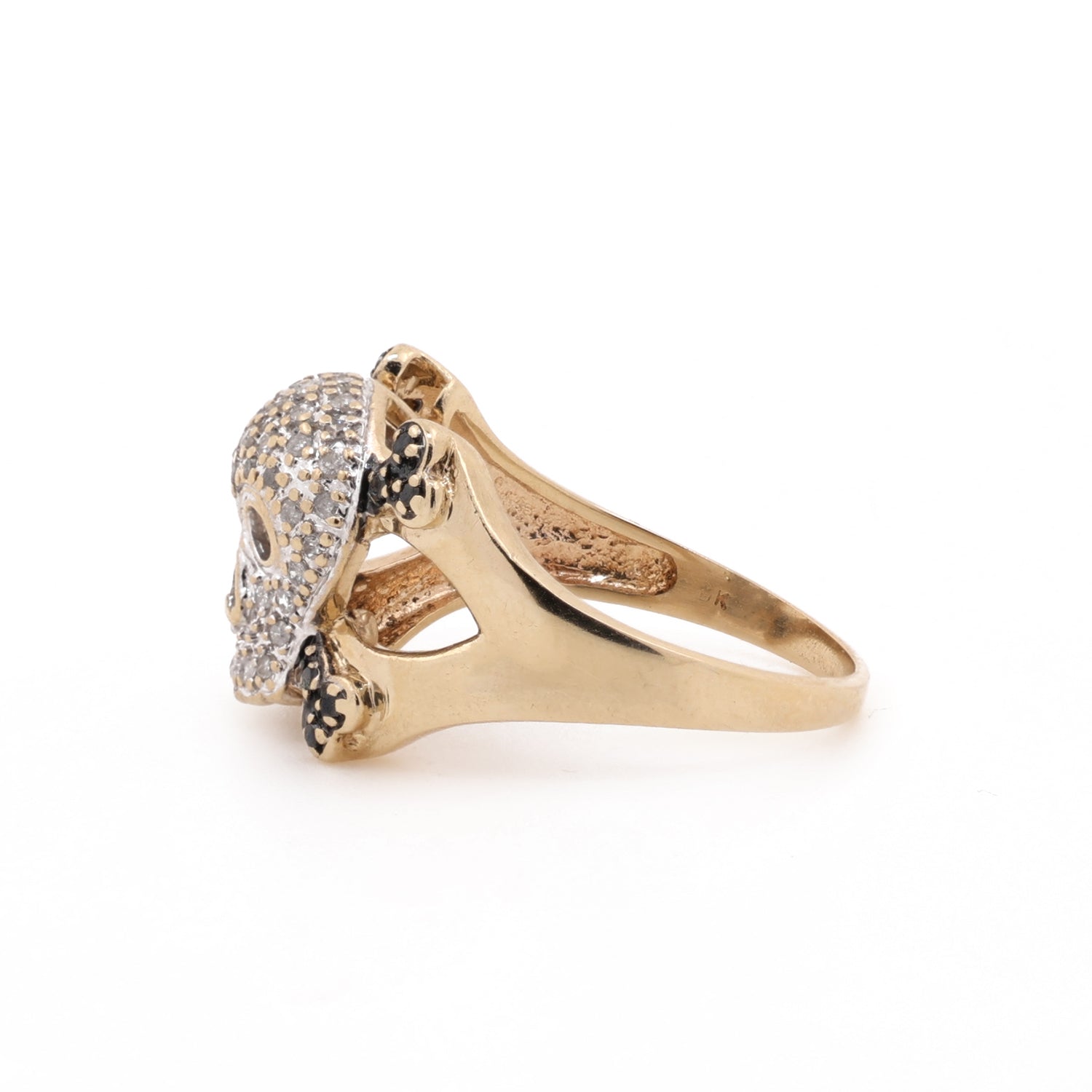 0.50 TW Diamond Skull Bones Statement Ring 10K Gold Size 7.75 Unisex