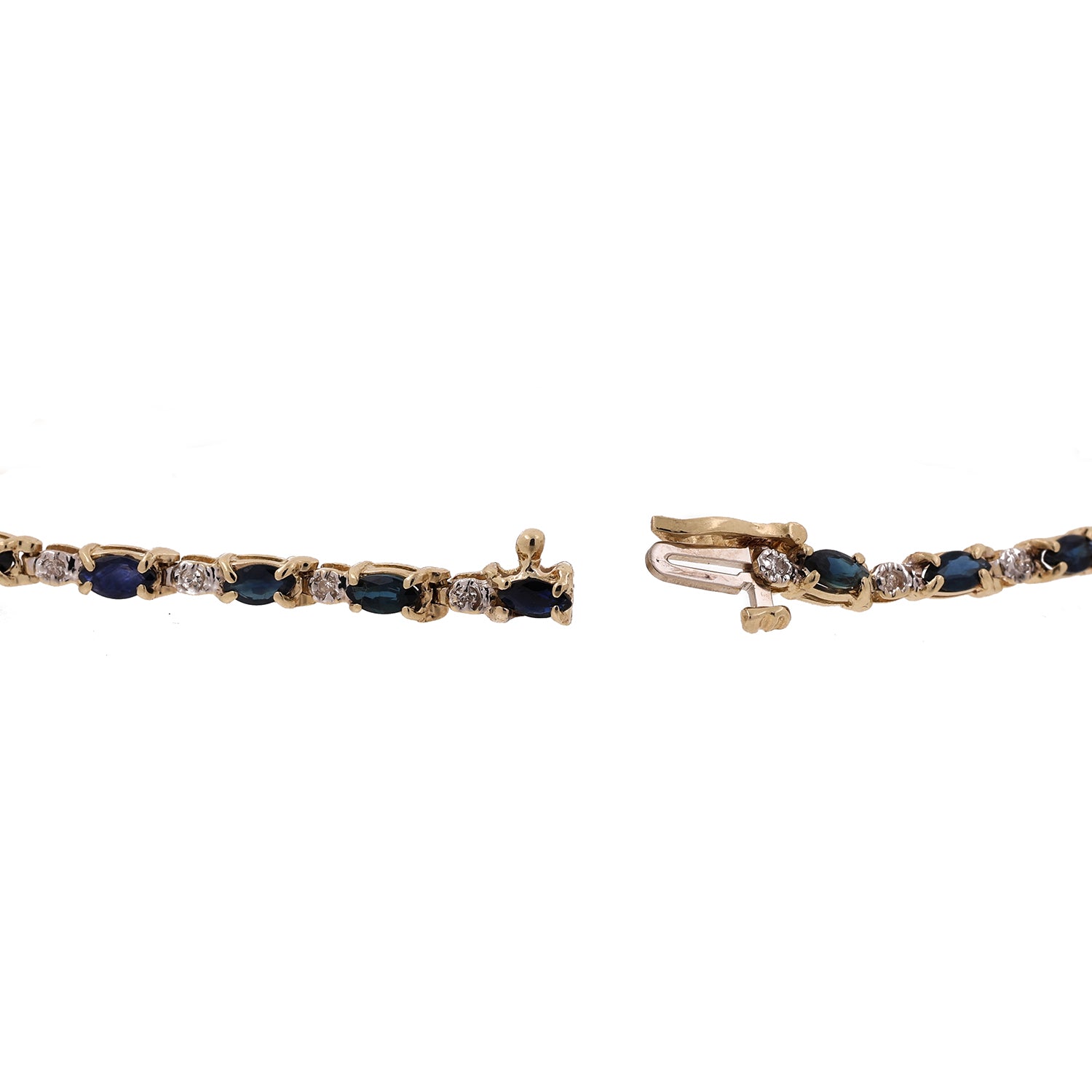 Sapphire Diamond Station Link Bracelet 14K Yellow Gold 3.30 CTW 7.25" Vintage