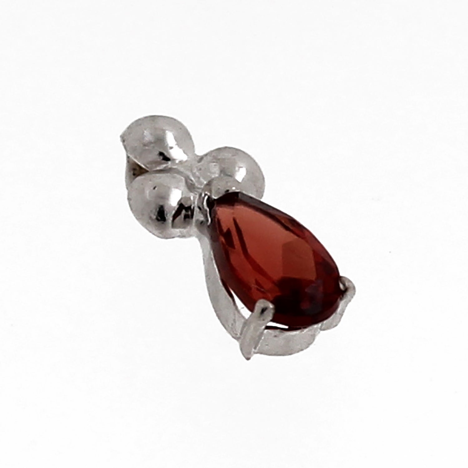 Vintage Garnet Gem Pear Pendant 14K White Gold 0.28 CT 0.35"