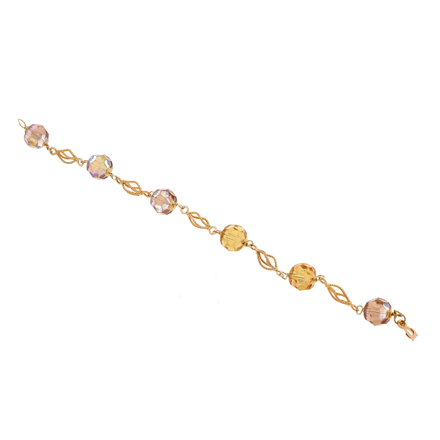 Yellow Crystal Gemstone Ball Bracelet 14K Yellow Gold 9.50 mm Faceted Gems 7.5"