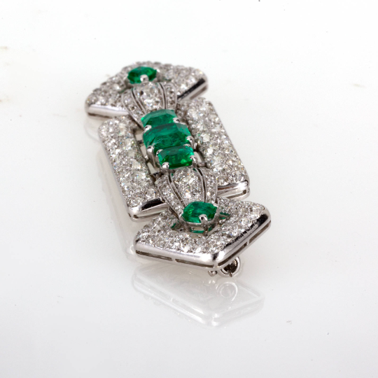 Platinum Natural Colombian Emeralds & Old Euro Diamond Brooch 15.50 CTW GIA Cert