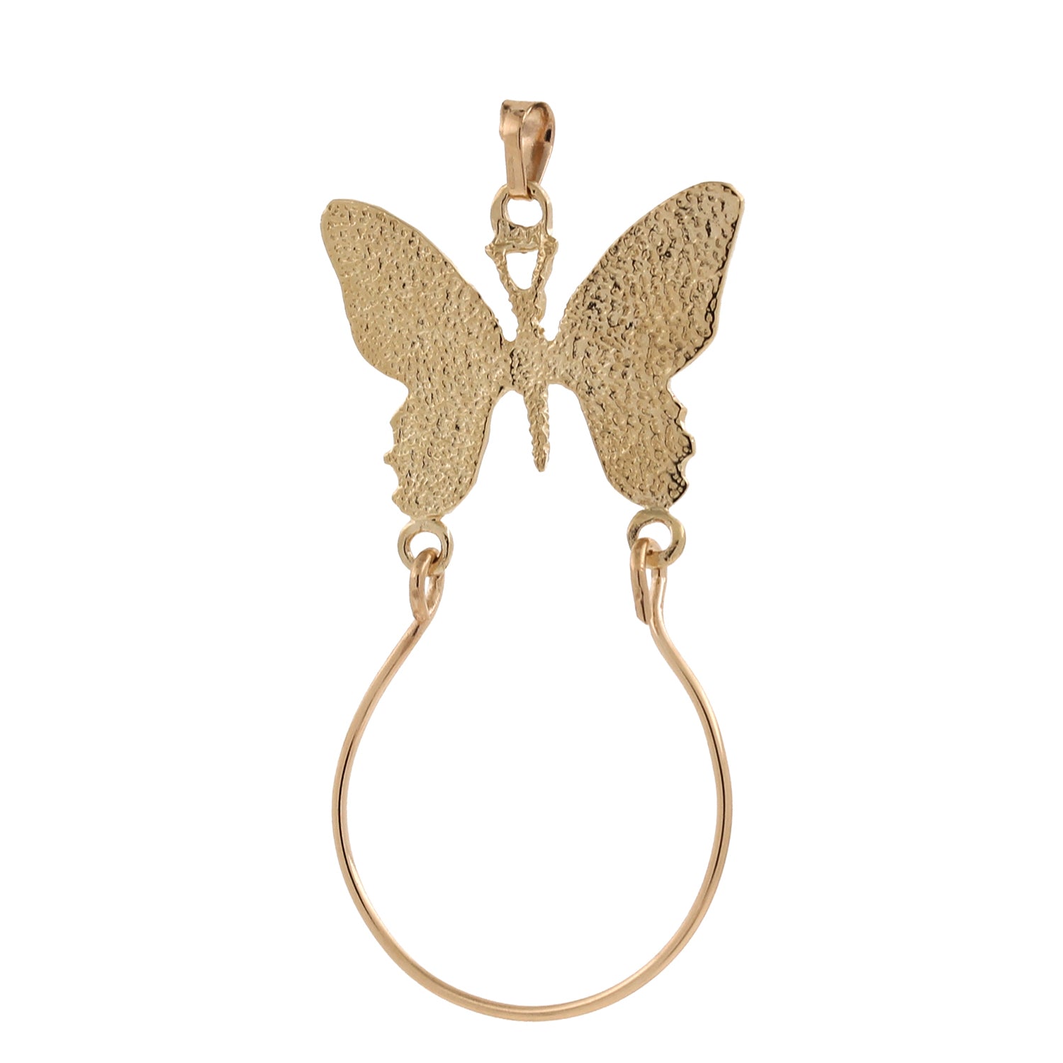 Butterfly Charm Holder Pendant 14K Yellow Gold Diamond Cut 1.85" Vintage Estate