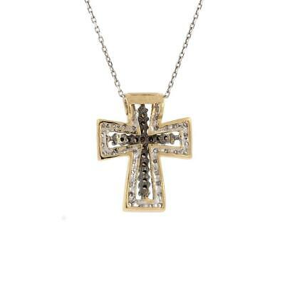 Religious Diamond Cross Pendant 14K 2-Tone Gold 0.66 TW Chocolate Diamonds 0.90"