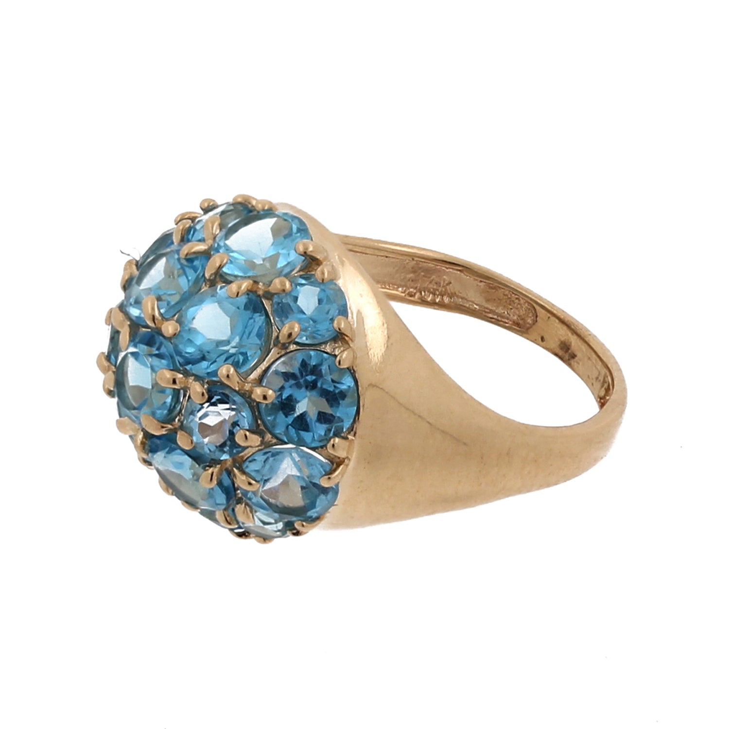 Swiss Blue Topaz Dome Cocktail Ring 14K Yellow Gold 7.25 Estate SZ 3.75