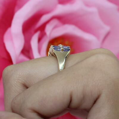 Vintage Diamond Two-Row Ring Purple Glass Accents 14K Yellow Gold Ladies Size 6