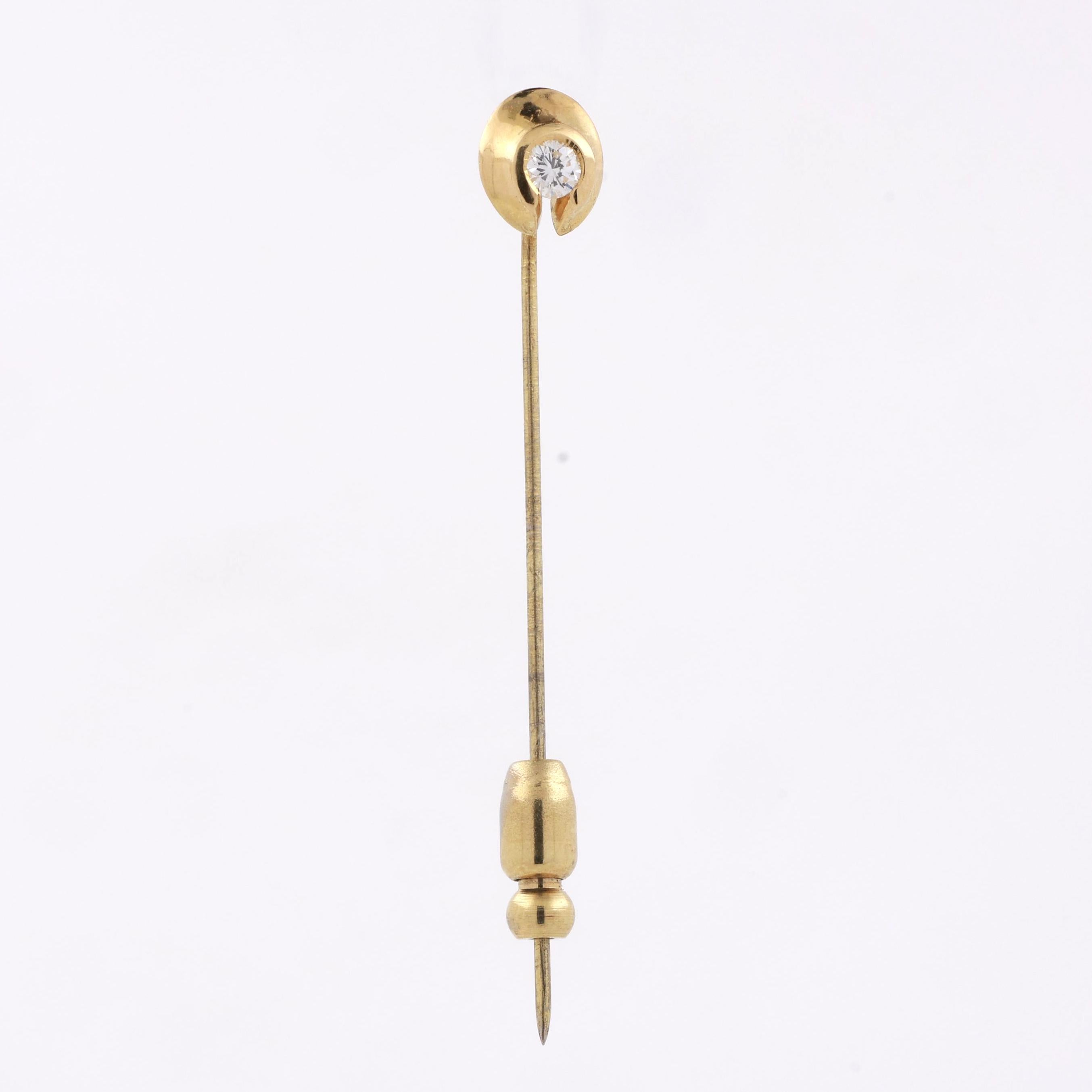 Vintage Estate Yellow Gold Diamond Brooch Pin 0.15 CT 2.05" Ladies