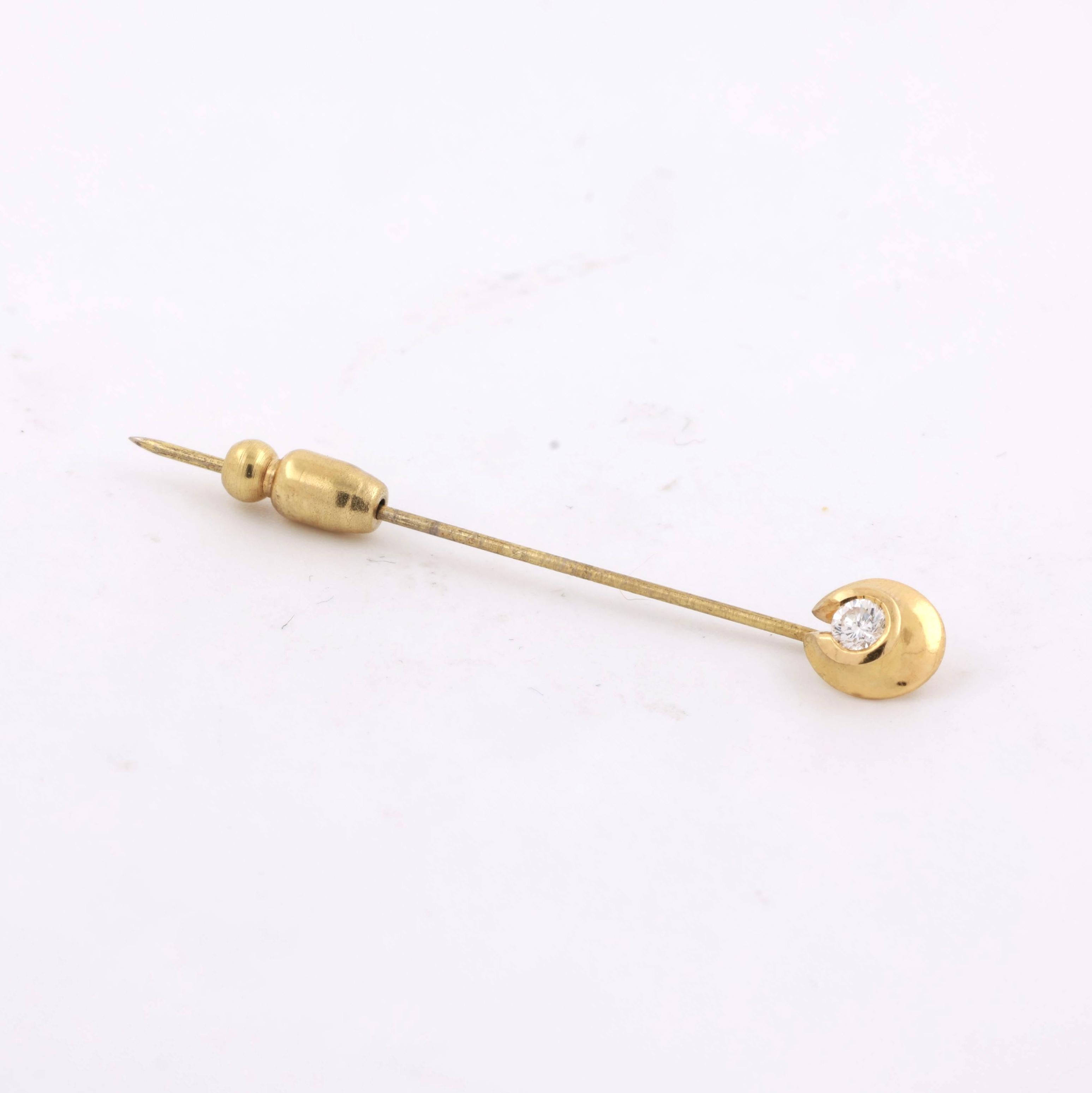 Vintage Estate Yellow Gold Diamond Brooch Pin 0.15 CT 2.05" Ladies