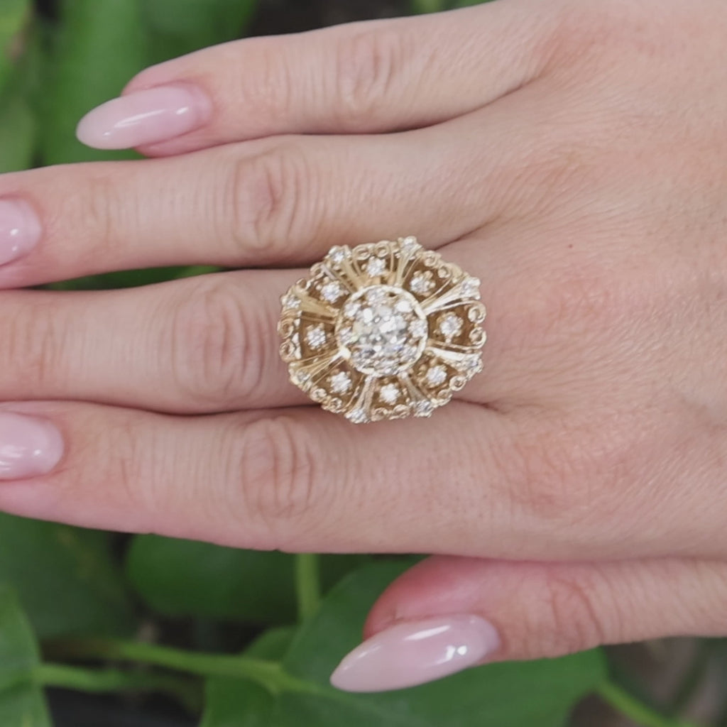 GIA 1.51CTW Natural Circular Brilliant Diamond Vintage Filigree Ring 14K Gold