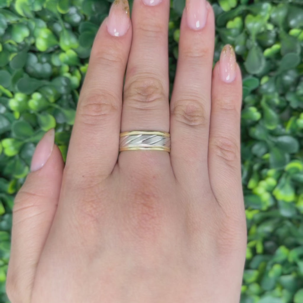 14K Two-Tone Gold Etched Wide Band Ring Wedding Anniversary Size 10 Unisex